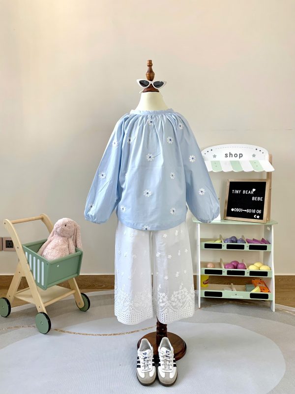 Áo Tay Dài Thêu Hoa Cúc – Màu Xanh Pastel - Ảnh 2